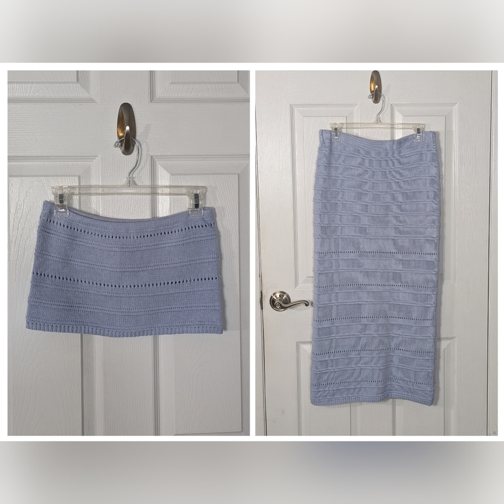 New Freshman 1996 Eyelet Crochet Ice Blue Midi Skirt & Tube Top‎ Set Size L